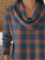 Women Plaid Printing Spring/Fall Casual Long Sleeve Cowl Neck Sweater