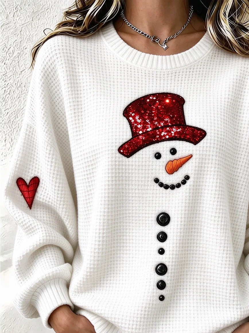 Casual Christmas Snowman Crew Neck Long Sleeve Sweatshirt