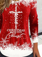 Casual Christmas Crew Neck Long Sleeve T-shirt