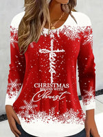 Casual Christmas Crew Neck Long Sleeve T-shirt