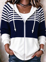 Women Spring/Fall Outerwear Casual Striped Long Sleeve Hoodie Jacket