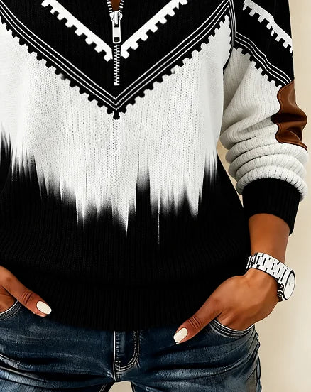 Casual Geometric Half Open Collar Long Sleeve Sweatshirt