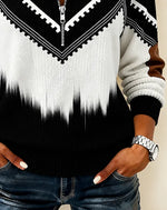 Casual Geometric Half Open Collar Long Sleeve Sweatshirt