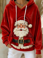 Women Casual Vintage Santa Claus Art Printed Hoodie