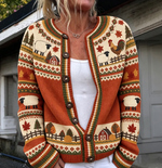 Women Vintage Farm Animal Print Knit Casual Cardigan