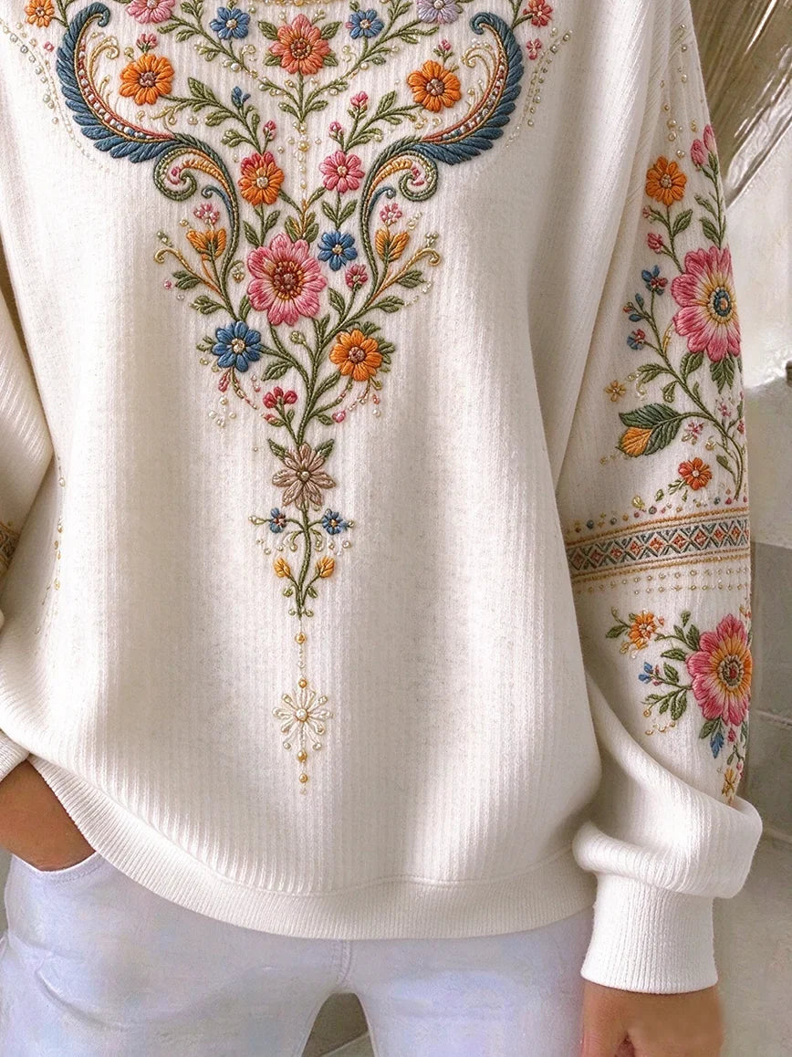 Casual Floral Crew Neck Long Sleeve Sweatshirt