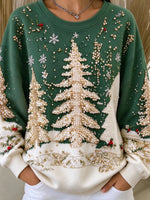 Vintage Christmas Tree Crew Neck Long Sleeve Sweatshirt