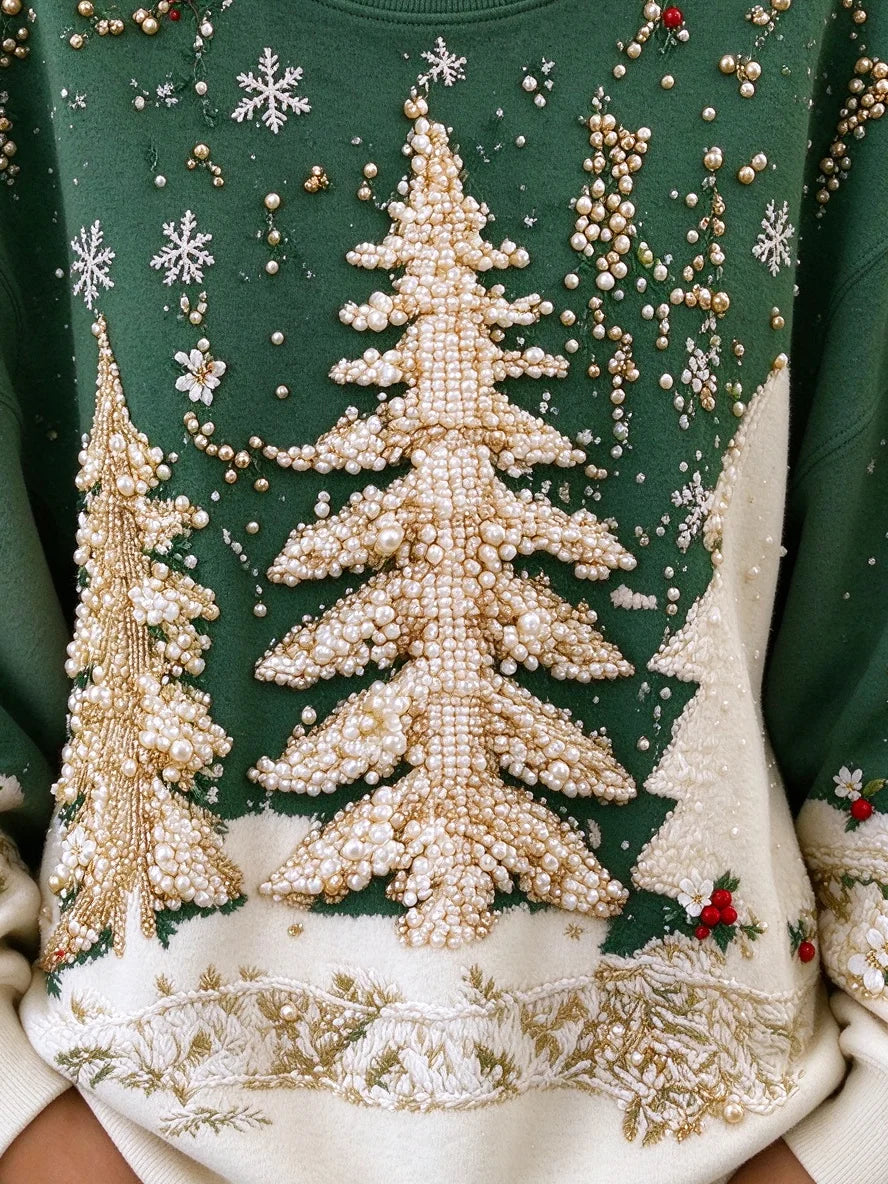 Vintage Christmas Tree Crew Neck Long Sleeve Sweatshirt