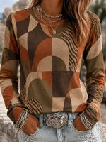 Casual Abstract Crew Neck Long Sleeve T-shirt