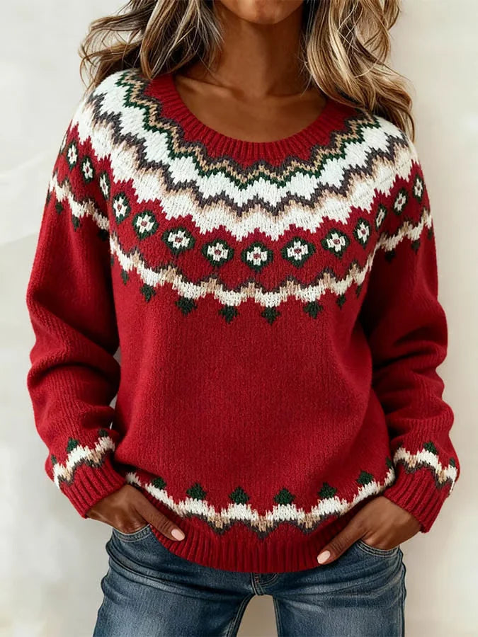 Women Fair Isle Long Sleeve Comfy Vintage Sweater