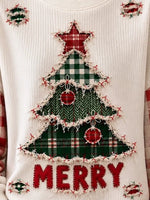 Casual Vintage Crew Neck Christmas Tree Sweatshirt