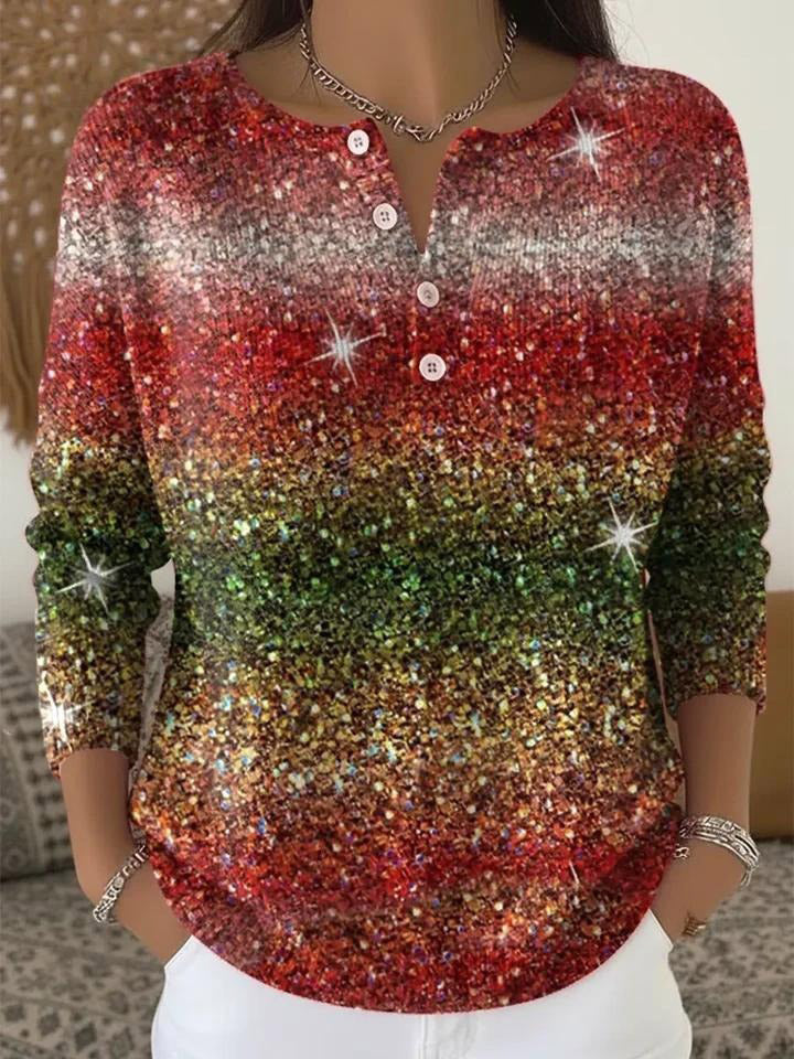 Vintage Sparkling Christmas Art Print Buttoned Cardigan Sweater