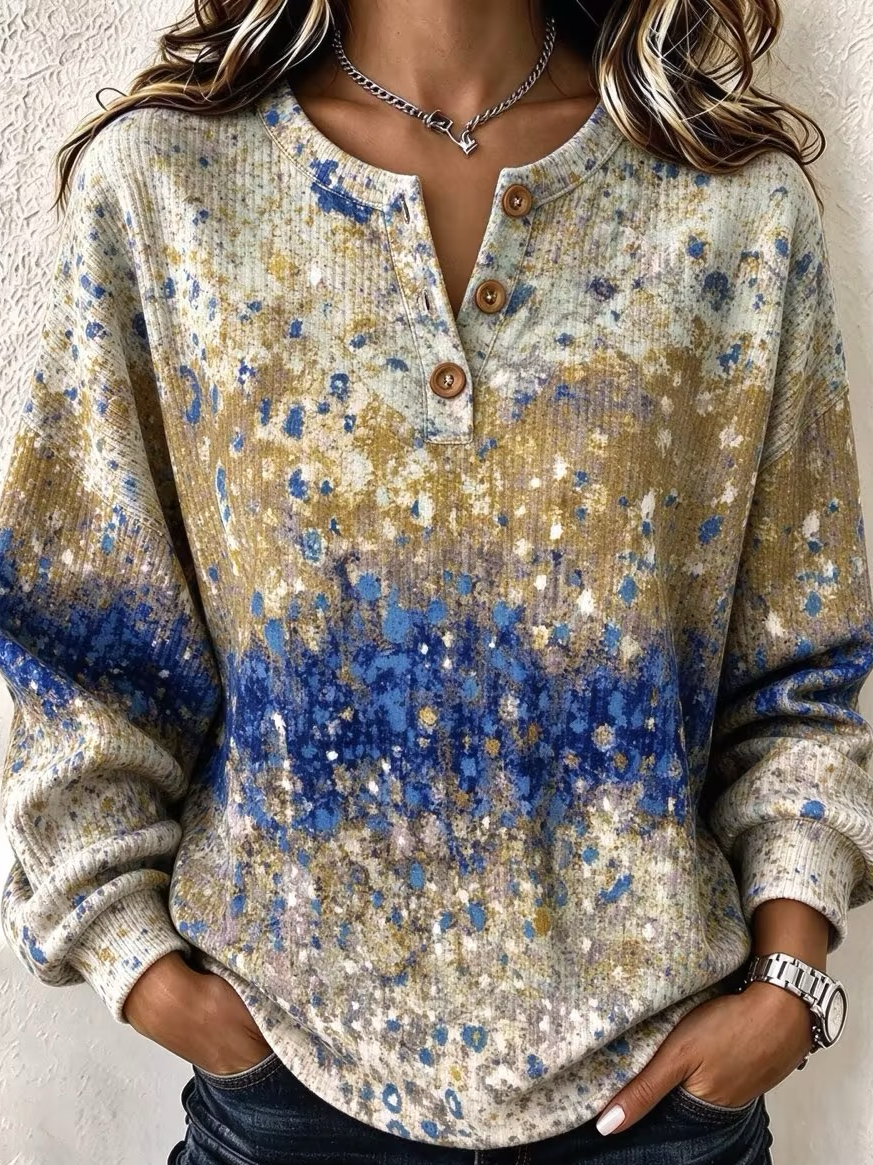 Vintage Abstract Henley Collar Long Sleeve Sweatshirt