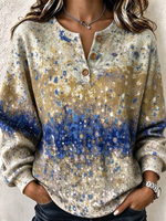 Vintage Abstract Henley Collar Long Sleeve Sweatshirt