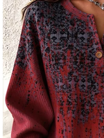 Vintage Abstract Henley Collar Long Sleeve Sweatshirt