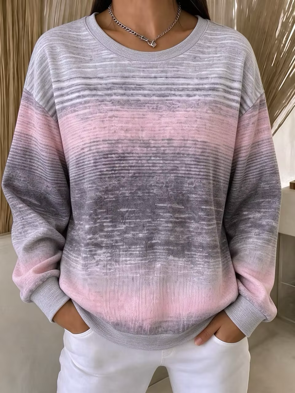 Vintage Abstract Crew Neck Long Sleeve Casual Sweatshirt