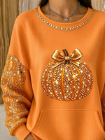 Casual Pumpkin Pattern Crew Neck Long Sleeve Sweatshirt