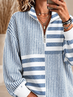 Casual Striped Shawl Collar Long Sleeve Sweatshirt