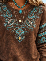 Vintage Floral Western Style Crew Neck Long Sleeve Sweatshirt