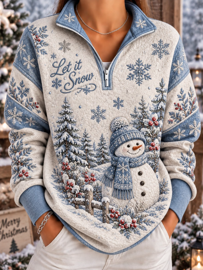 Women Christmas Snowman Art Printed Casual Sweatshirt