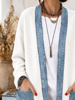 Women Plain Long Sleeve Comfy Vintage Printing Cardigan