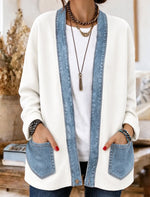 Women Plain Long Sleeve Comfy Vintage Printing Cardigan
