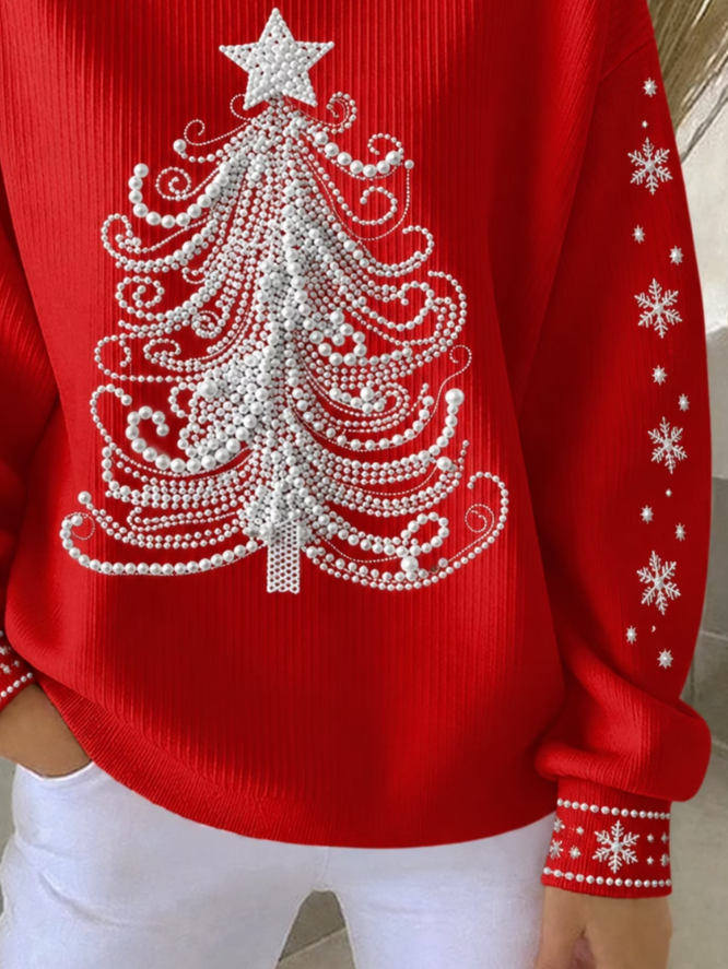 Women Christmas Crew Neck Printing Casual Long Sleeve Sweatshirt