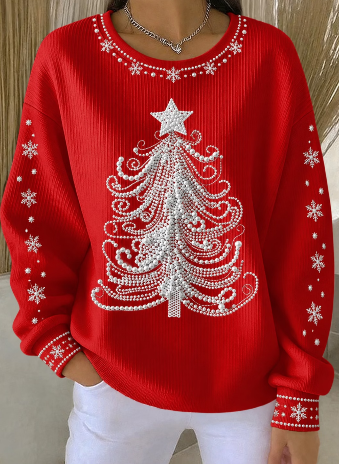Women Christmas Crew Neck Printing Casual Long Sleeve Sweatshirt