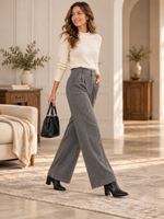 Grey Speckled Pleated High Waist Wide Leg Trousers