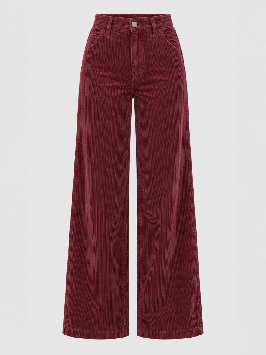 Burgundy Corduroy High Waist Wide Leg Pants