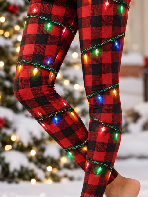 Women Plaid Casual All Season Festive Long Leggings