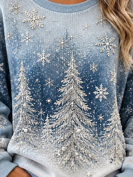 Casual Snowflake Serene Crew Neck Long Sleeve Sweatshirt