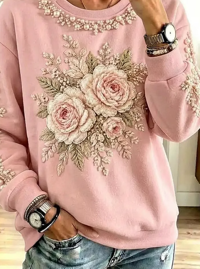 Vintage Romantic Floral Pattern Art Casual Stylish Long Sleeve Sweatshirt
