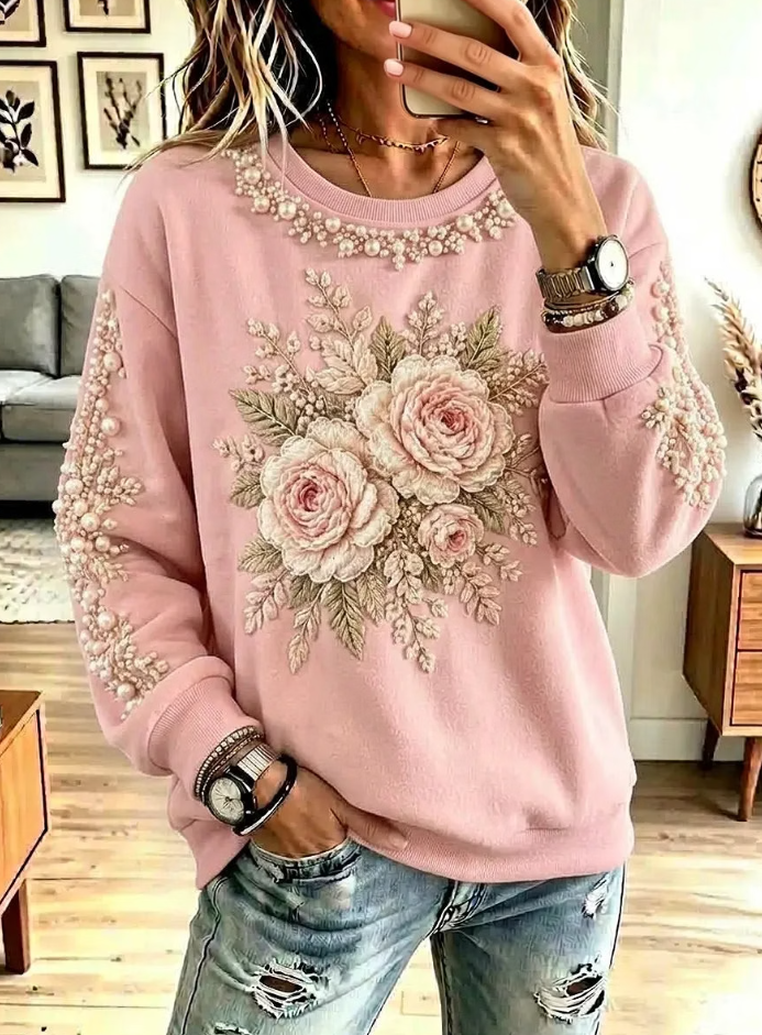 Vintage Romantic Floral Pattern Art Casual Stylish Long Sleeve Sweatshirt