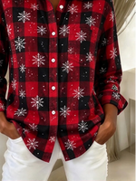 Women's Long Sleeve Shirt Spring/Fall Red Christmas Printing Shawl Collar Holiday Going Out Vintage Top