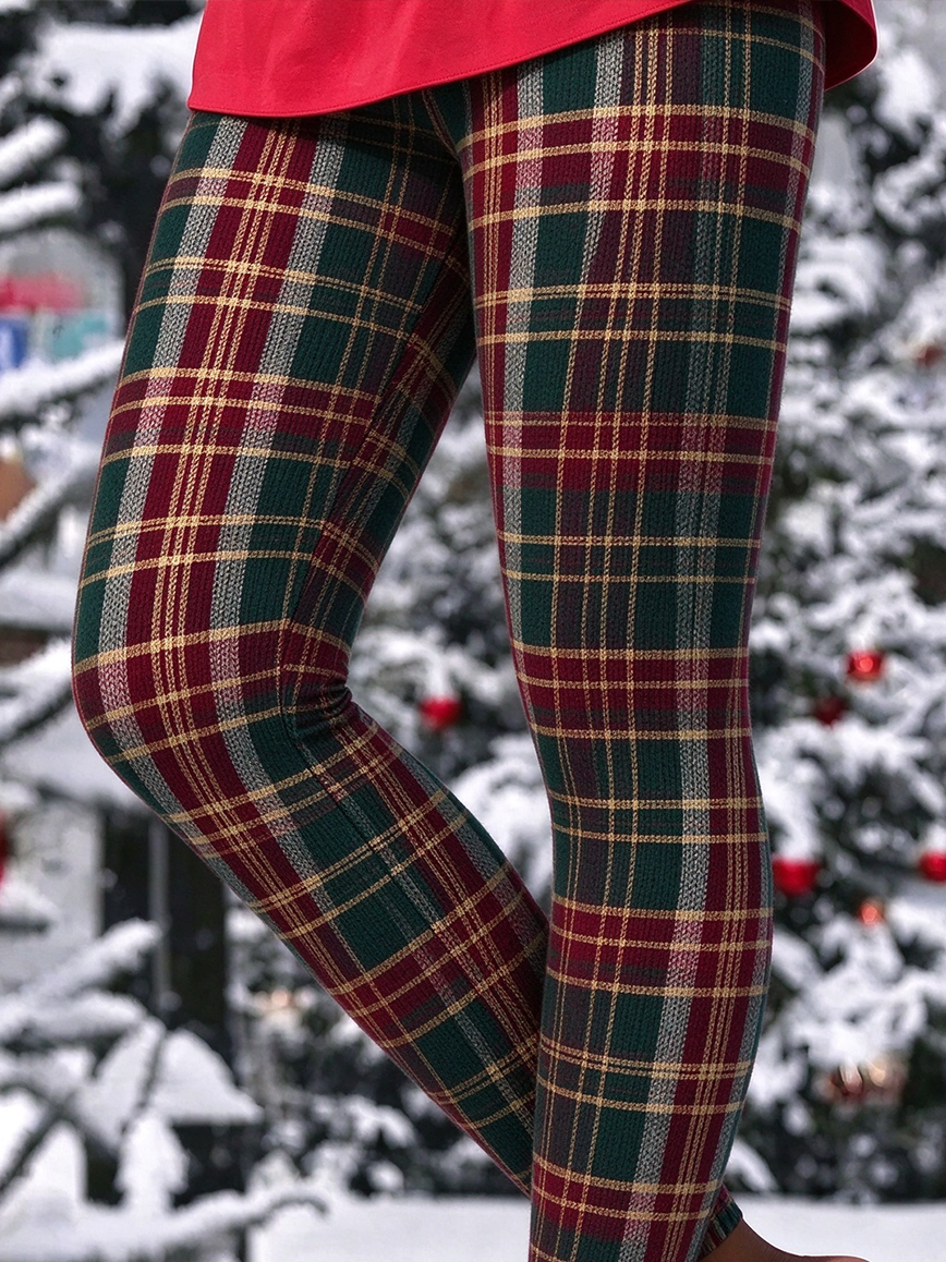 Women Plaid Casual All Season Printing Long Leggings
