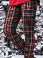 Women Plaid Casual All Season Printing Long Leggings