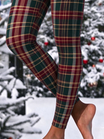 Women Plaid Casual All Season Printing Long Leggings