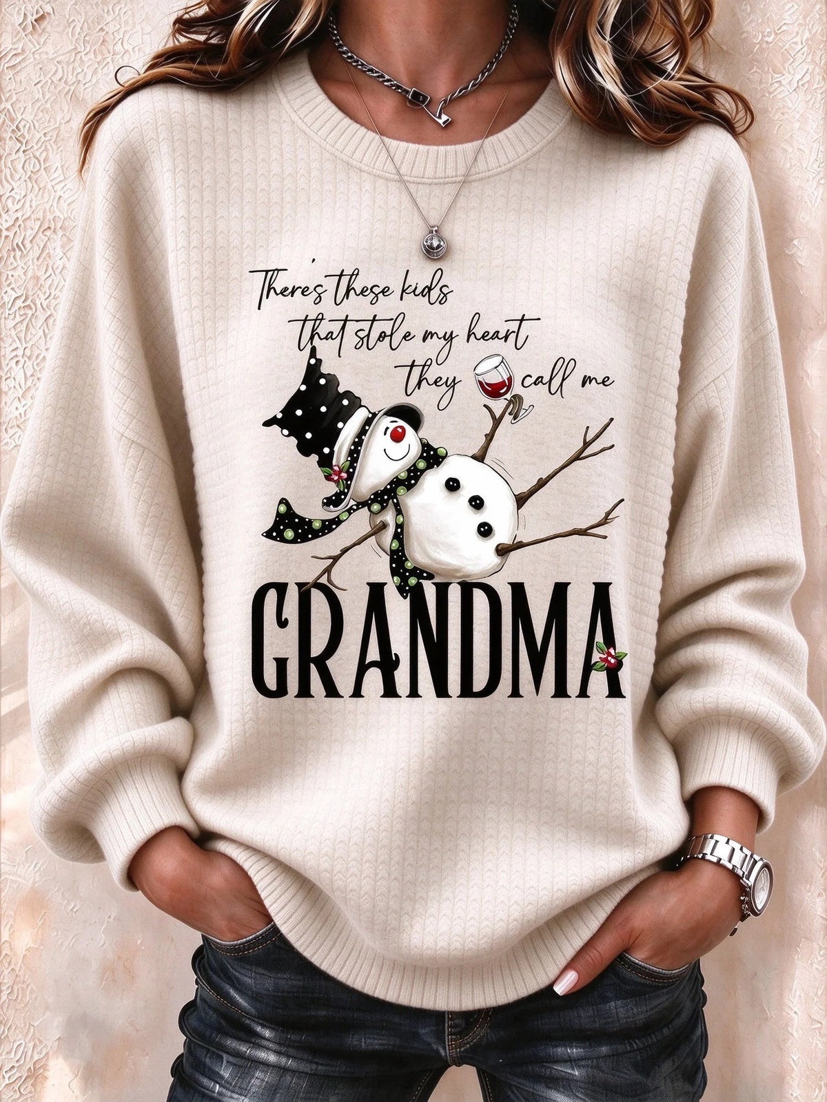 Casual Text Letters Heartwarming Crew Neck Long Sleeve Sweatshirt