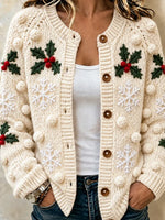 Vintage Unique Holly Snowflake Button Cardigan