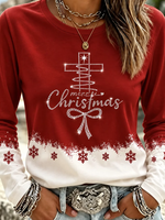 Women Christmas Sparkly Long Sleeve Tee Crew Neck Casual Spring/Fall Top