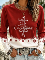 Women Christmas Sparkly Long Sleeve Tee Crew Neck Casual Spring/Fall Top