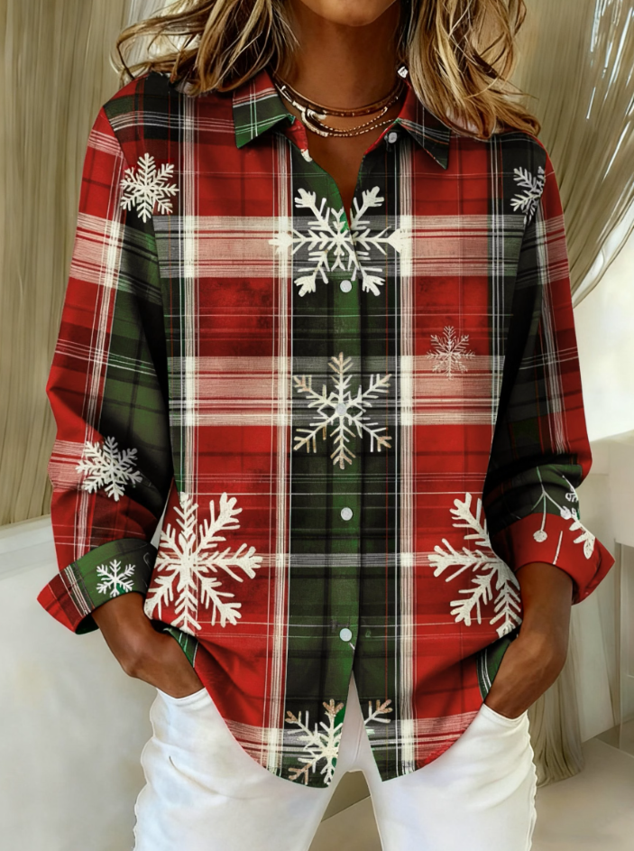Women's Christmas Plaid Print Festive Shirt Top
