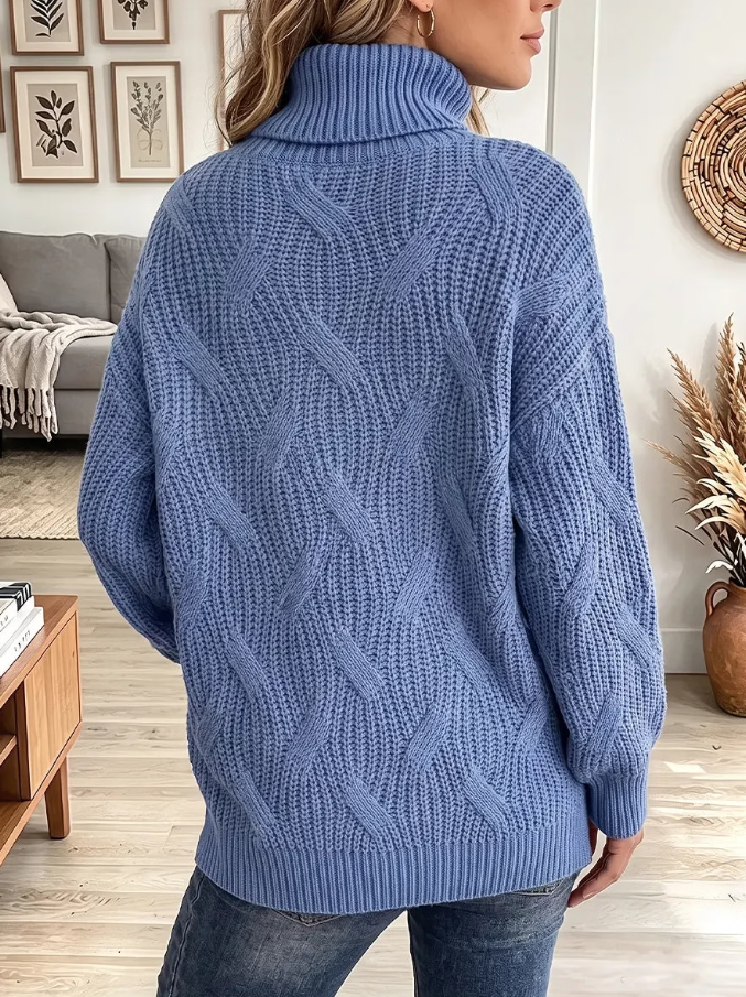 Women Vintage Elegant Cable Knit Turtleneck Casual Sweater