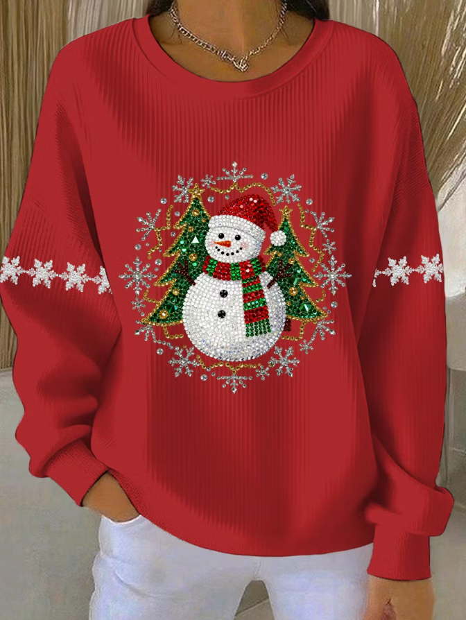 Women Elegant Christmas Snowman And Snowflake Casual Sweatshirt