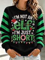 Women Striped Rhinestone Look Print Casual Sweatshirt