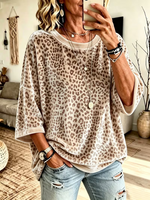 Casual Relaxed Abstract Crew Neck Three Quarter Sleeve T-shirt