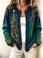 Women Elegant Christmas Tree Long Sleeve Comfy Vintage Cardigan