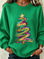 Sparkly Casual Christmas Tree Crew Neck Long Sleeve Sweatshirt