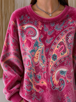 Casual Floral Boho Paisley Crew Neck Long Sleeve Sweatshirt